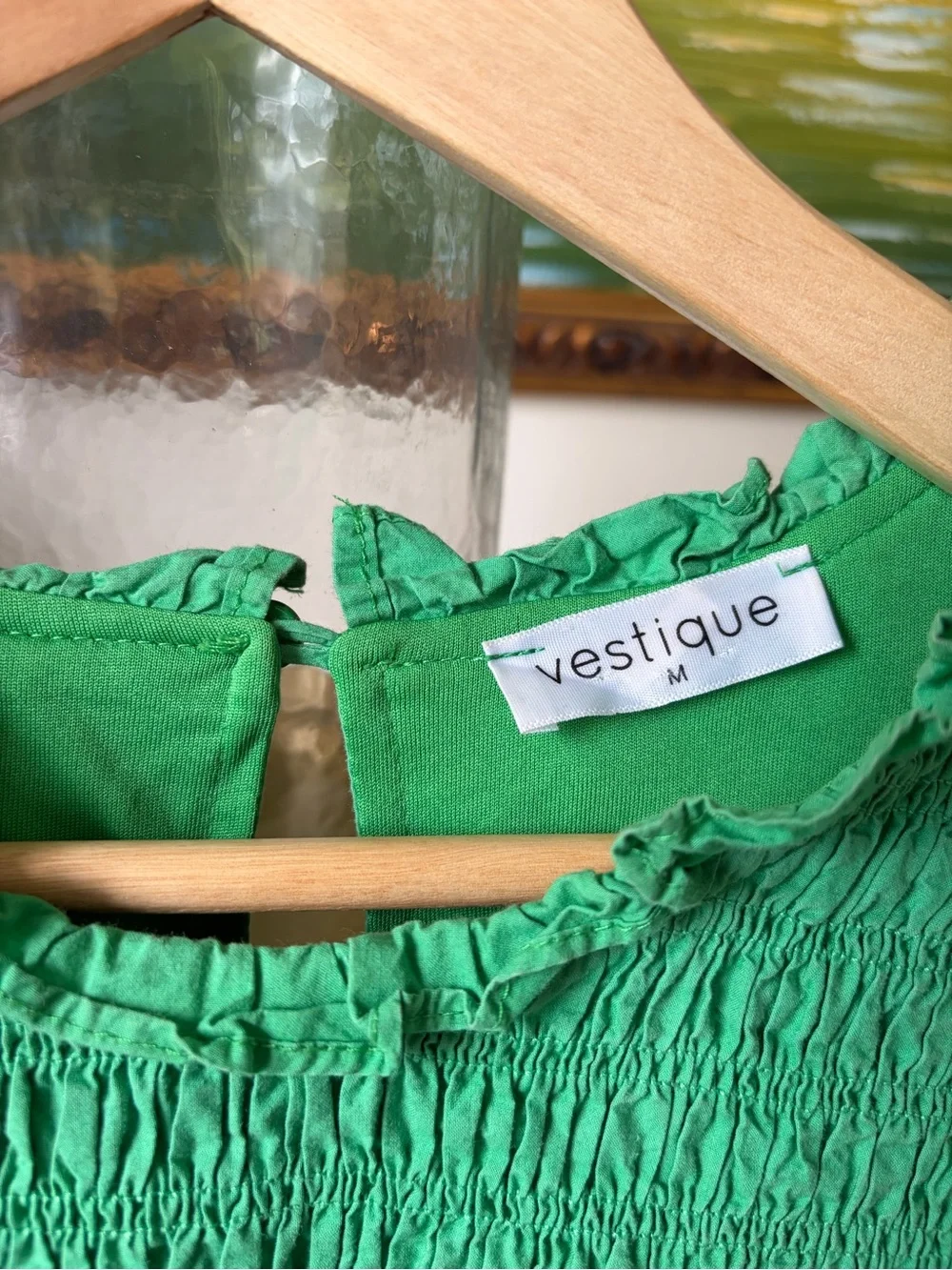 vestique Preppy Green Smocked Ruffle Neck Sundress-00A - Picture 5 of 6